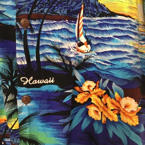 Hawaiian Floral Shirt Aloha Mo’i Palm Tree L - Picture 5 of 11